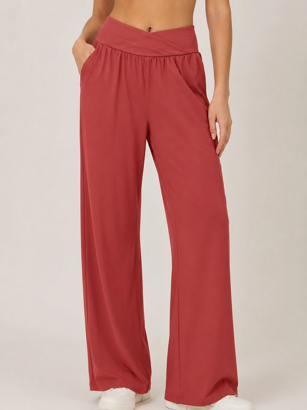 Halara Wide Leg Pants M/L Rust Red Pull On Stretch Travel Lounge Pockets